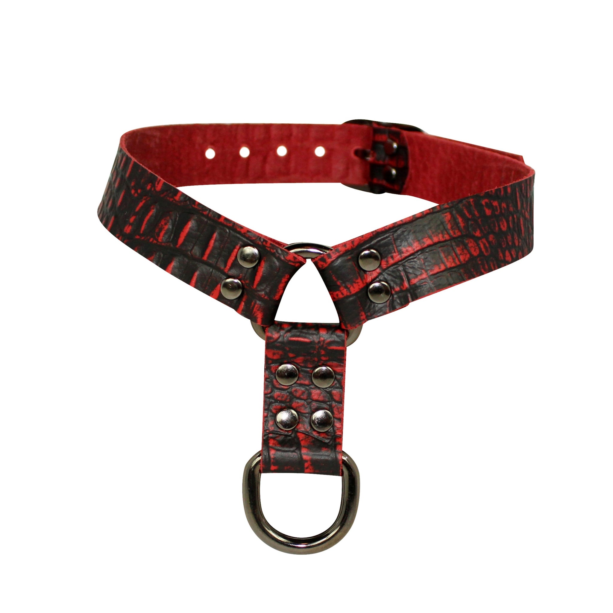 Leather Collar | Red Crocodile Embossed Leather