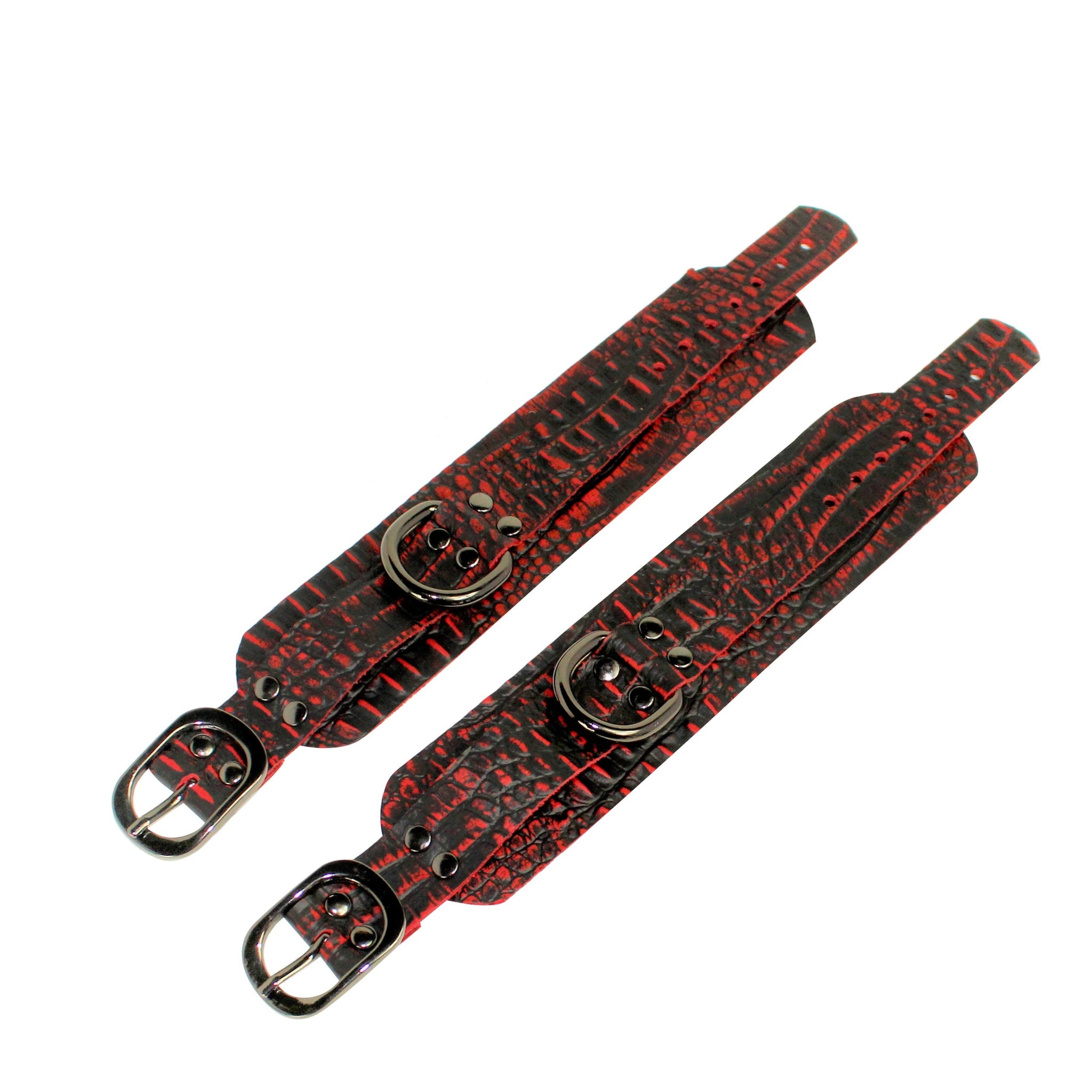Red Crocodile Embossed Leather Collar and Cuff Set