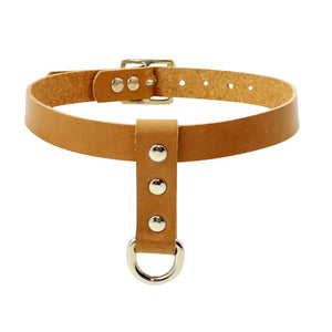 Leather Choker | Silver | Beige Tan Leather