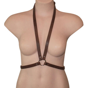 Brown Leather Harness, designer leather harness, leather body harness, BDSM harness, woman's harness, bondage harness, harness top, fetish wear, bondage fashion, harness lingerie 