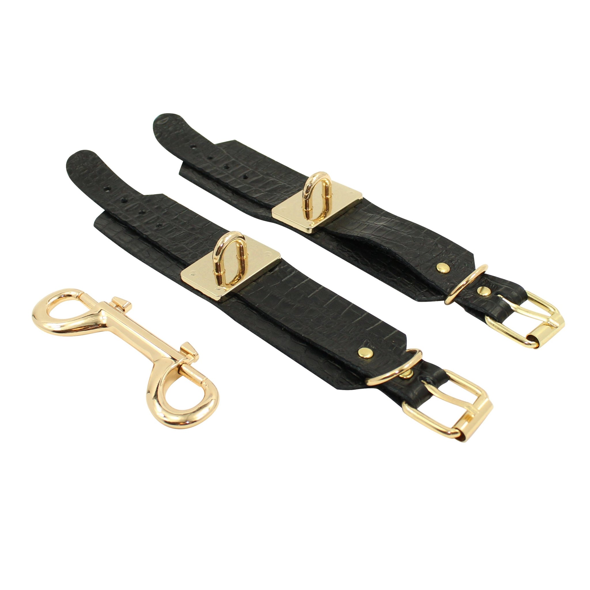 Leather Bondage Cuffs | Black | Rose Gold