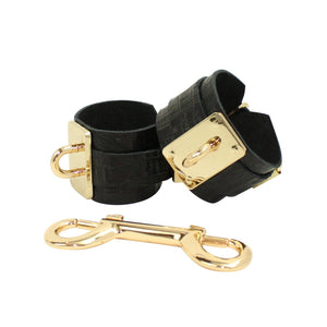 Leather Bondage Cuffs | Black | Rose Gold