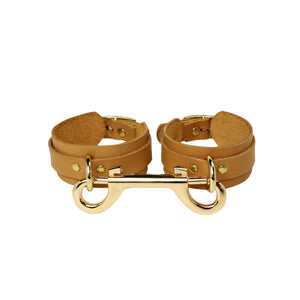 Slimline Bondage Leather Cuffs Tan-Gold
