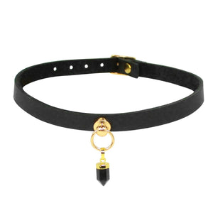 Leather Choker | Gold | Onyx Pendant