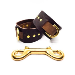 Leather Bondage Cuffs | Brown | Gold