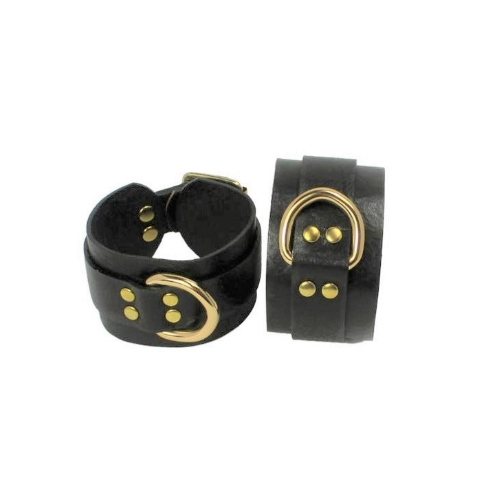 Leather Bondage Cuffs | Black | Gold