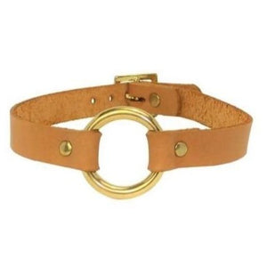 Leather Choker | Gold | Beige Tan Leather