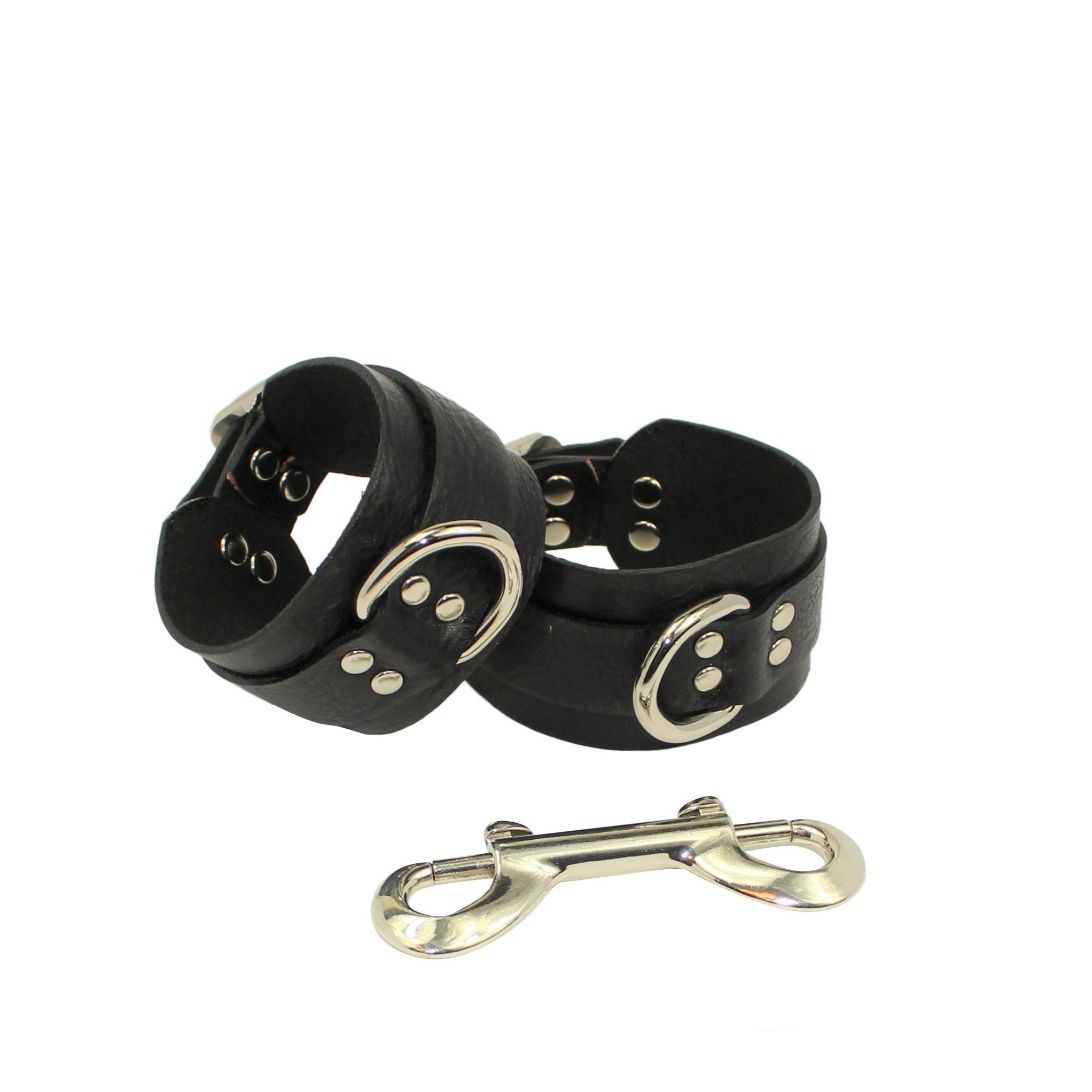 Leather Bondage Cuffs | Black | Silver
